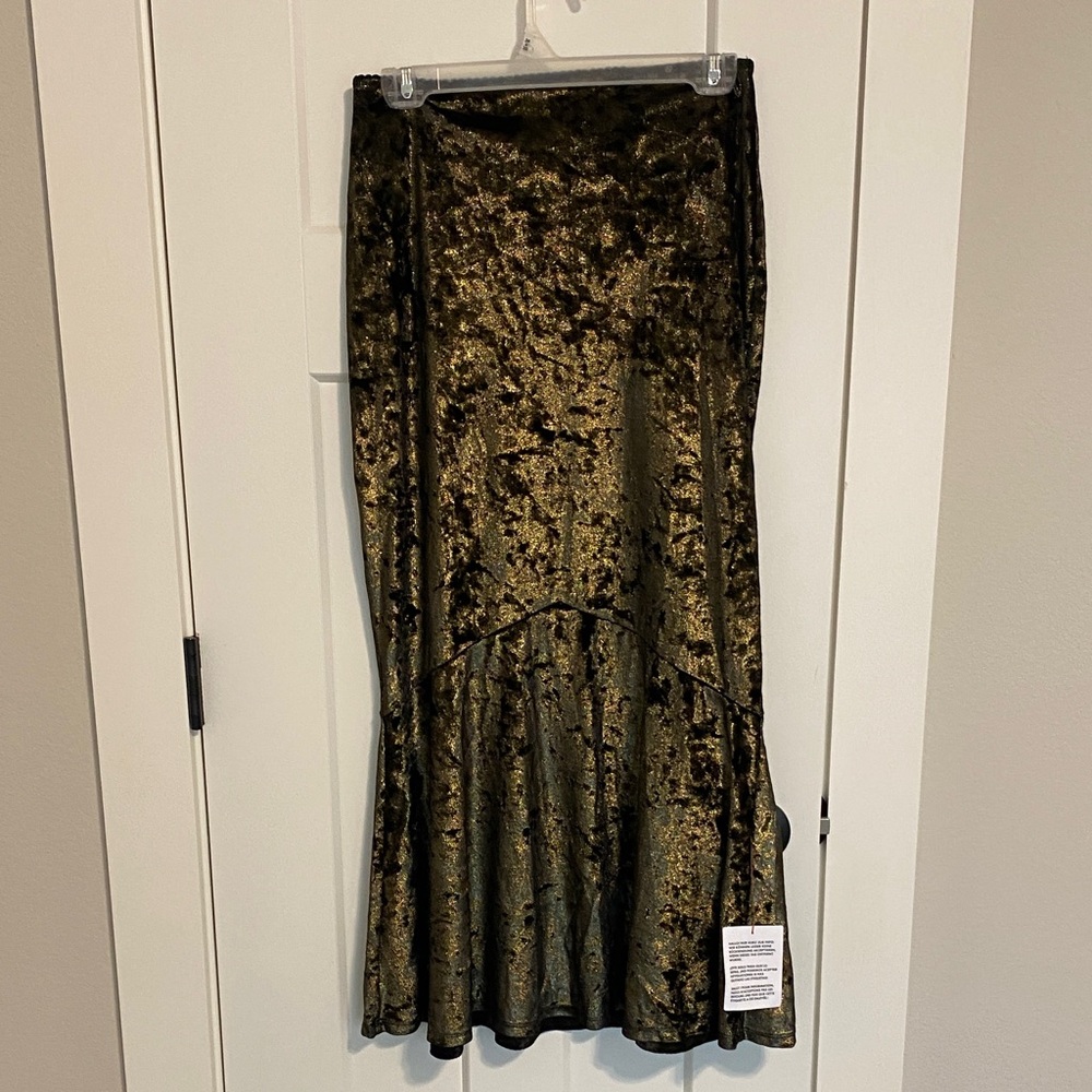 Topshop Luxe Velvet Midi Skirt in Gold and Black
